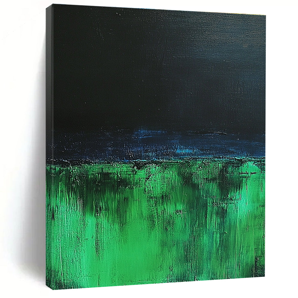 Green and Black Landscape Abstract Painting with Bold Textures GER116