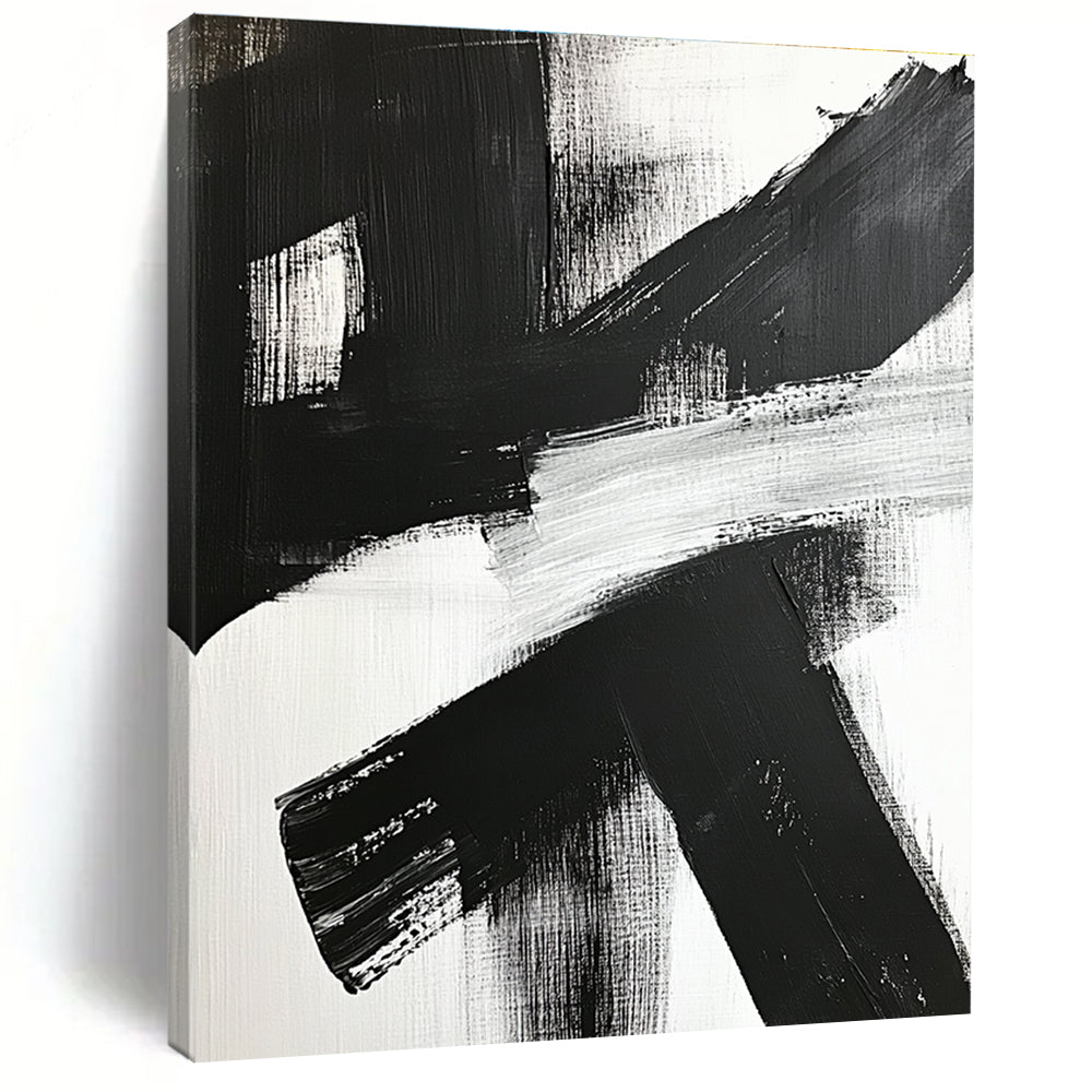 Bold Black White Abstract with Thick Cross Strokes GER359