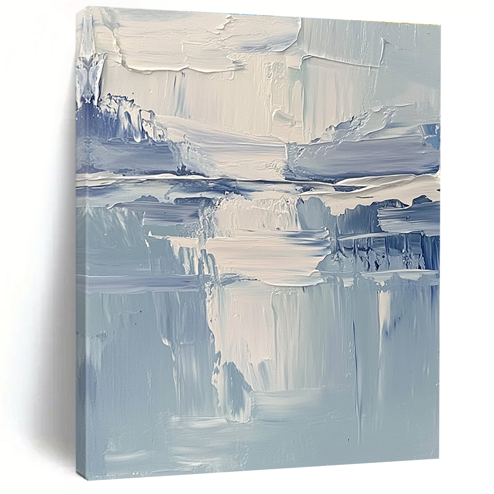 Blue White Textured Abstract Painting with Layered Brushstrokes GER761