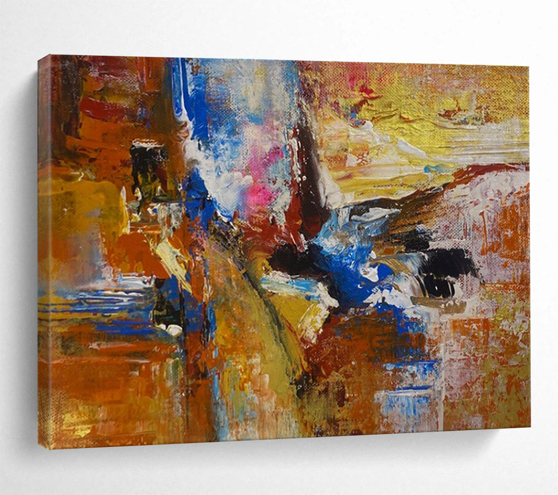 Orange Blue Gold Abstract Painting with Warm, Inviting Hues THY385