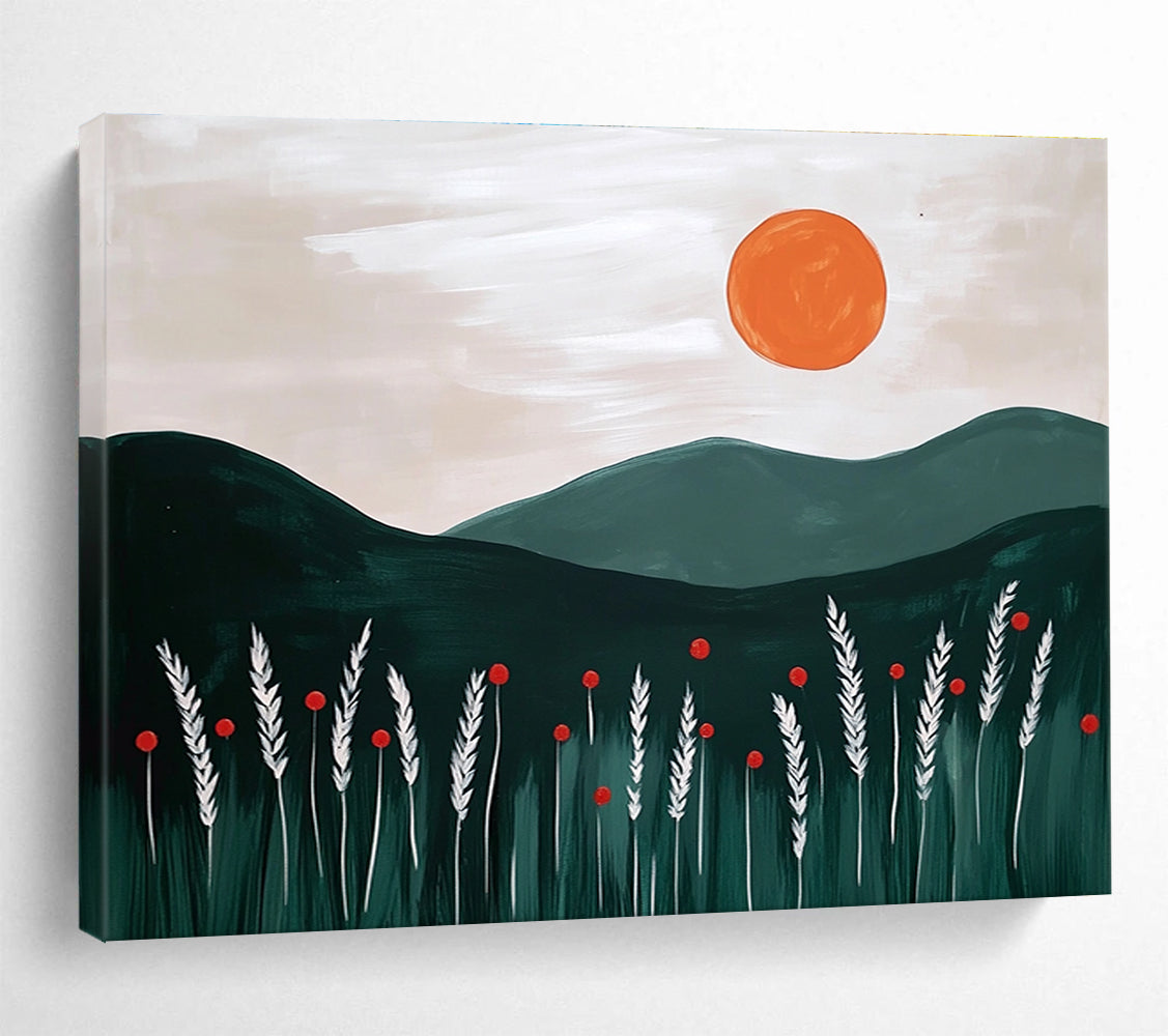 Minimalist Landscape - Sun and Mountains Abstract Painting DYP057