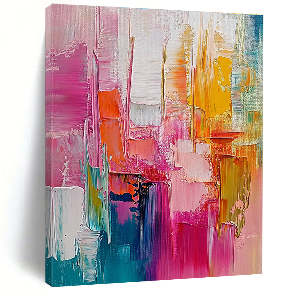 Pink Orange Abstract Painting with Thick Palette Knife Textures GER497