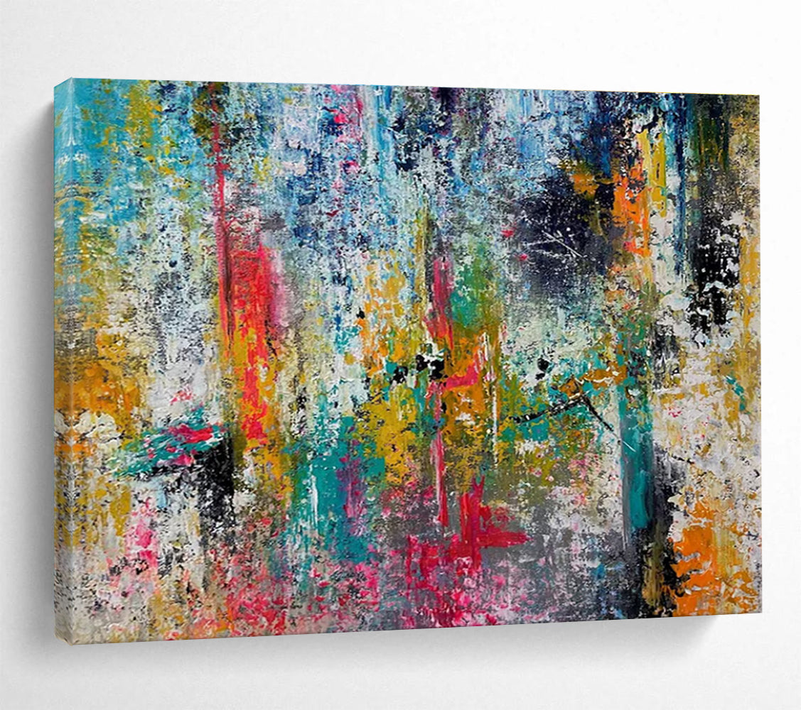 Colorful Chaos Abstract Painting with Vibrant Mixed Hues THY330