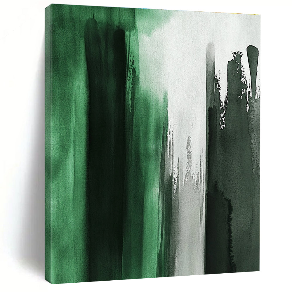 Green Black and White Abstract Painting with Watercolor Wash GER424