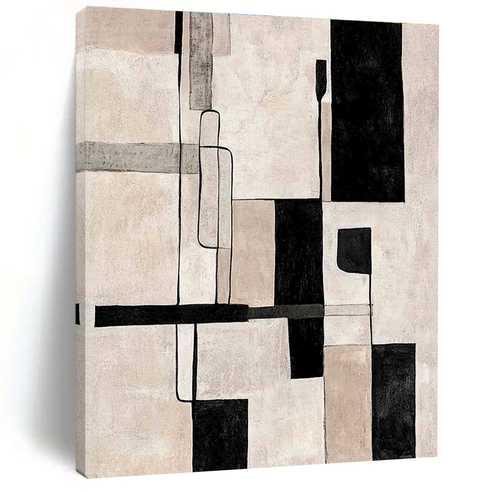 Monochromatic Geometric Abstract with Black, White, and Beige GER322