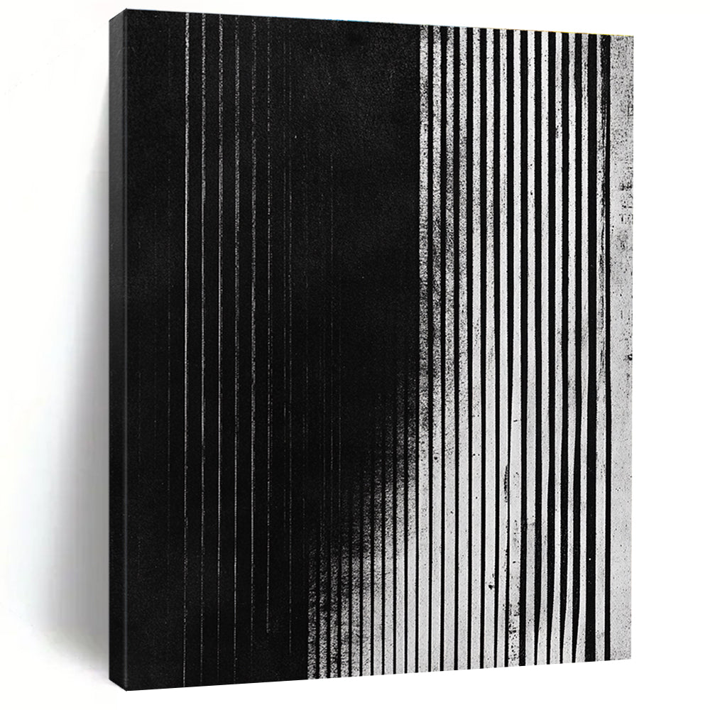 Black and White Vertical Lines Abstract Painting with Textured Surfaces GER013