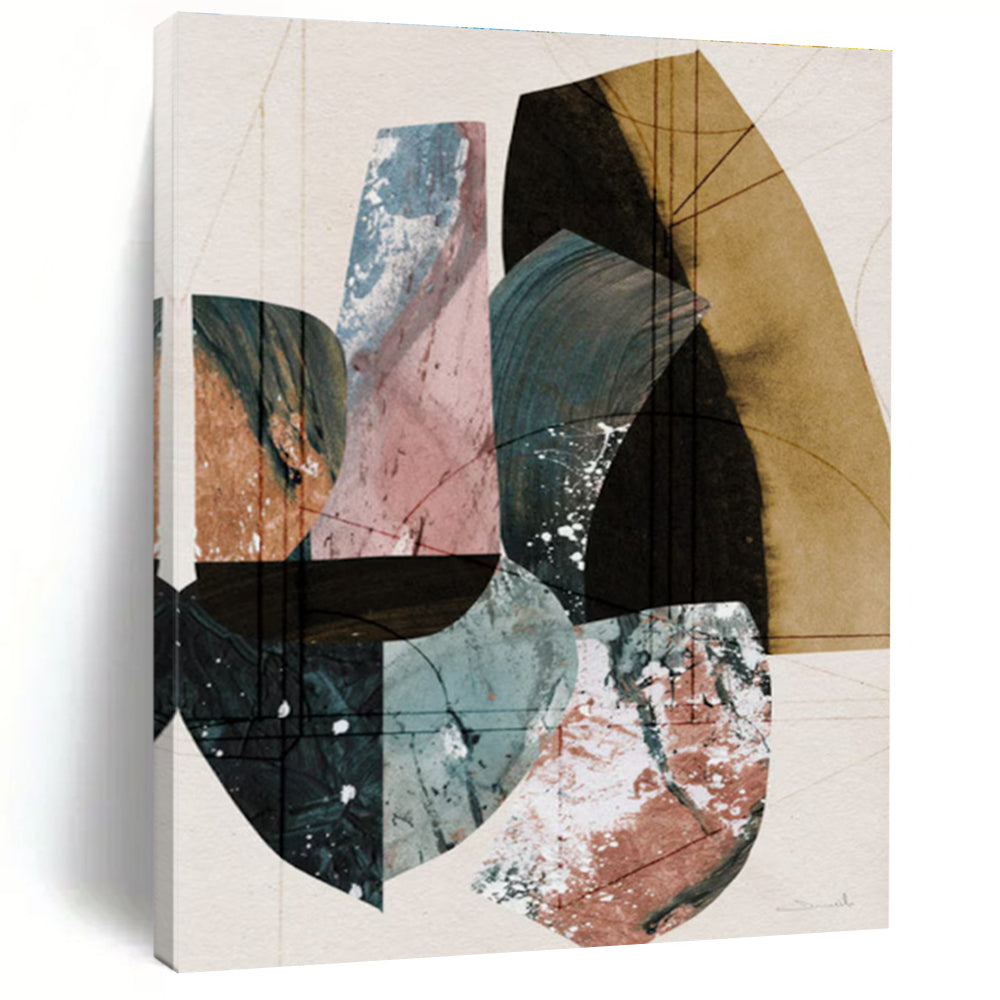 Geometric Collage with Earth Tones and Pastels Abstract Painting ADGE152
