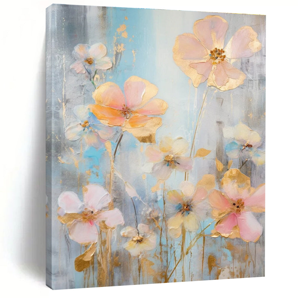 Gold - Accented Floral Abstract Painting with Soft Pastels ADGE431