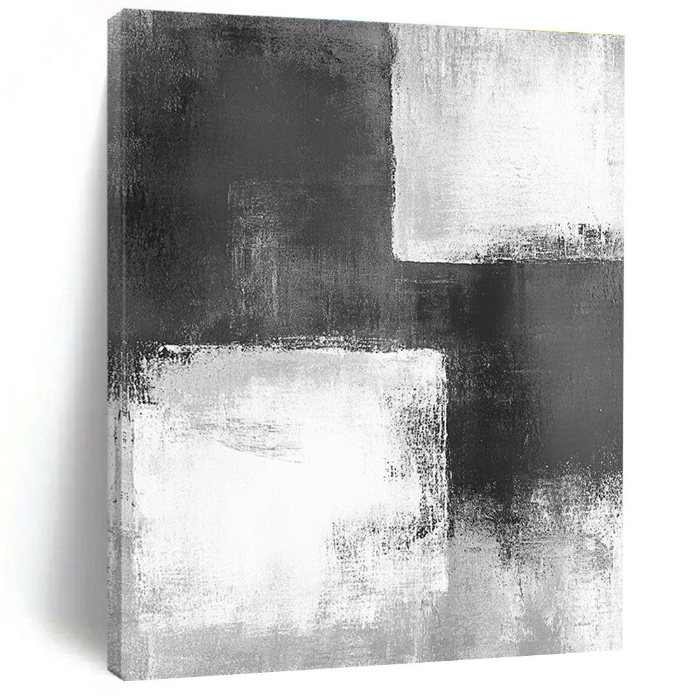 Black White and Gray Abstract Painting with Geometric Forms GER421