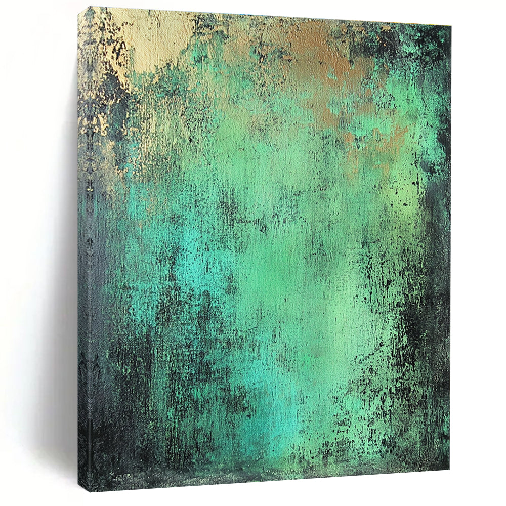 Green Blue and Gold Abstract Painting with Rustic Textures GER039