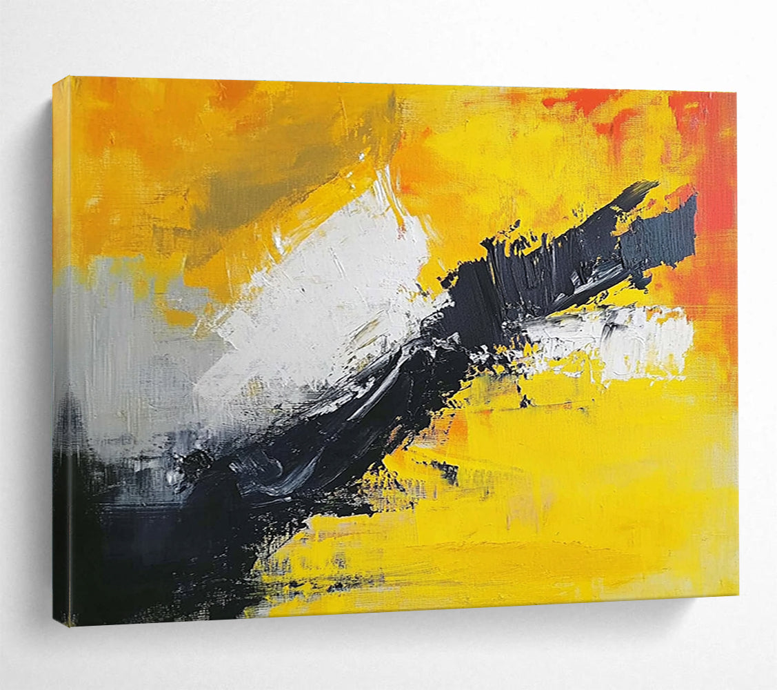 Expressive Abstract Painting with Vivid Yellow and Bold Black DYP551