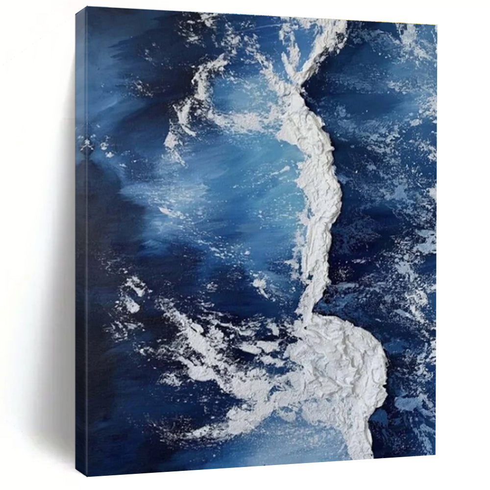 Blue and White Wave Abstract Painting with Thick Textures ADGE335