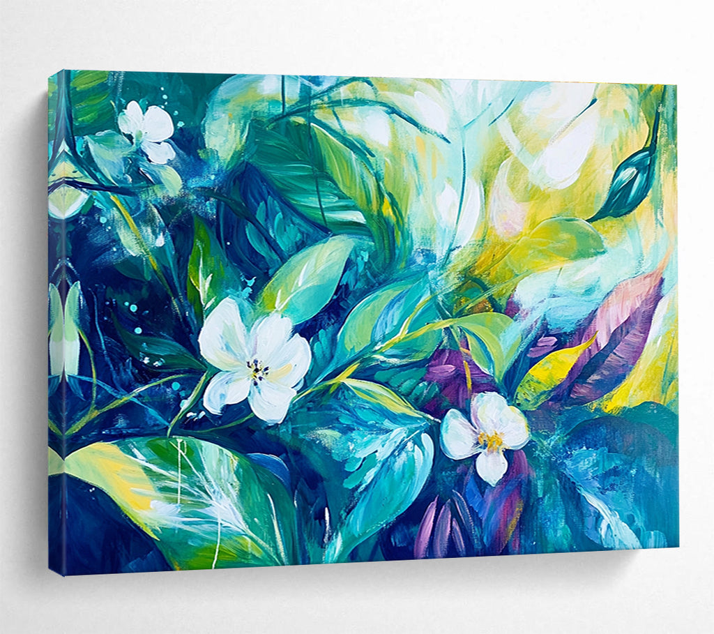 Green Blue White - Flower Leaf Abstract Painting DYP023