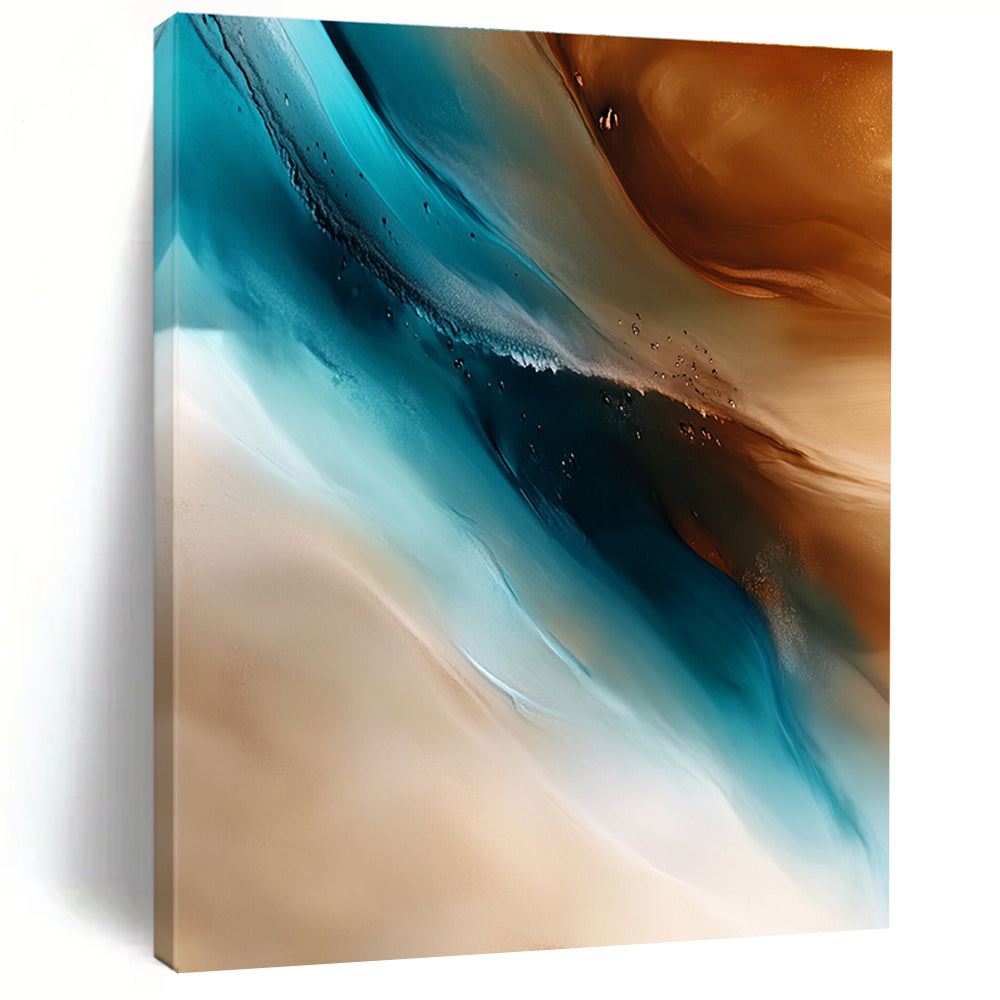 Blue and Brown Abstract Painting with Fluid Motions GER455