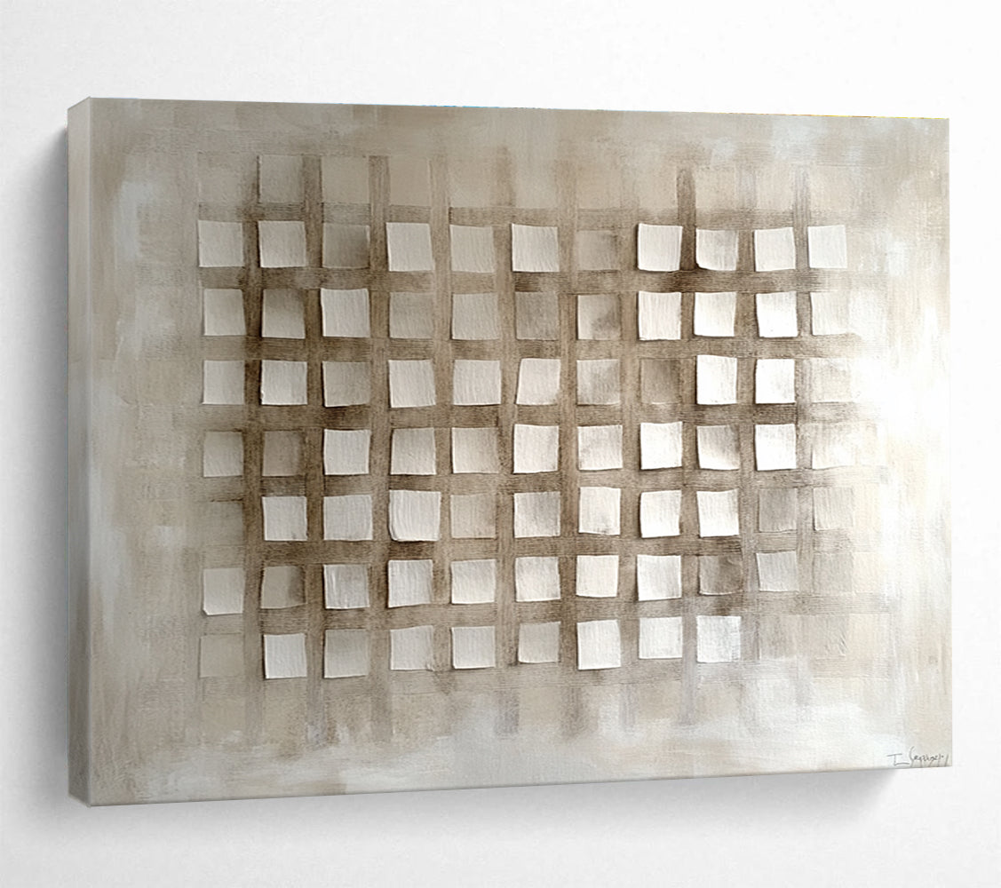 Beige and Brown Grid - Patterned Abstract Painting DYP121