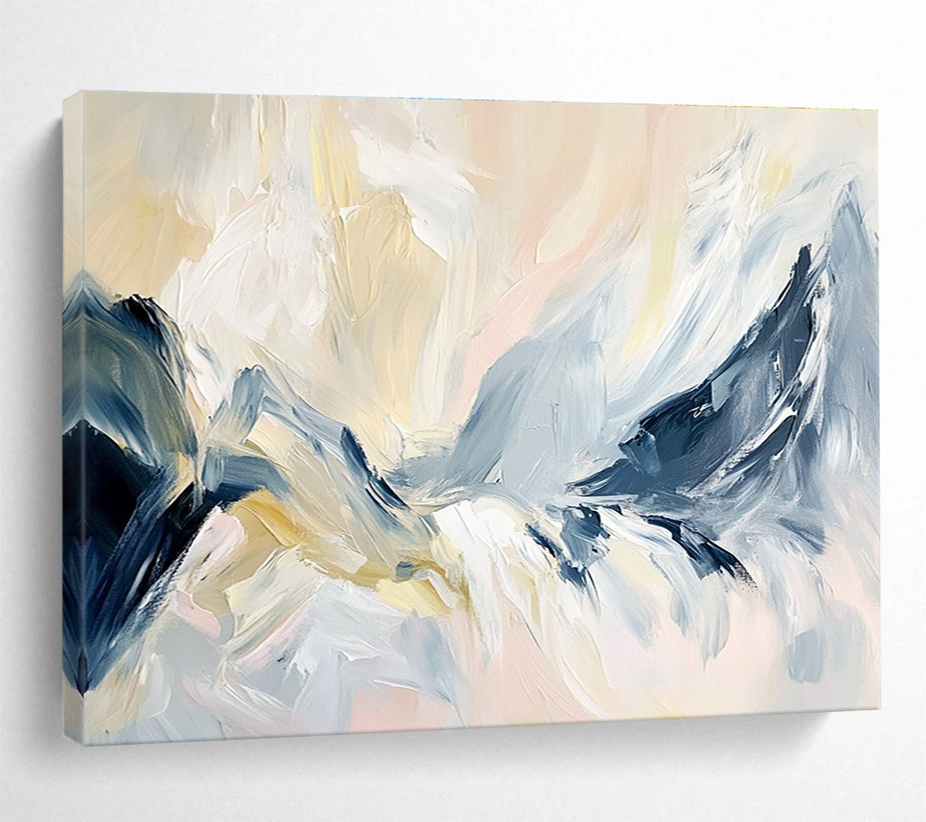 Soft Mountain Abstract Painting with Blue and Beige Tones DYP358