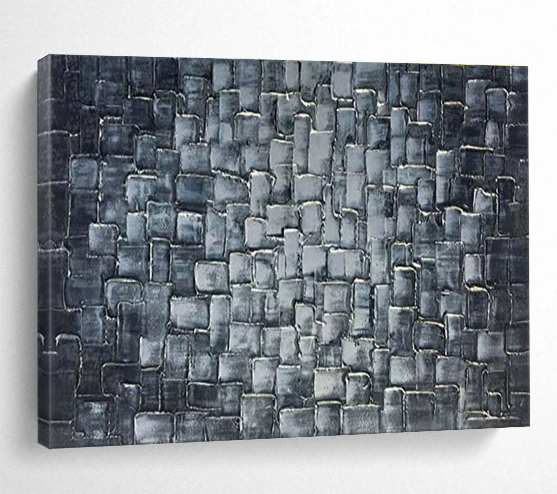 Textured Grid Abstract Painting with Monochromatic Shades THY276