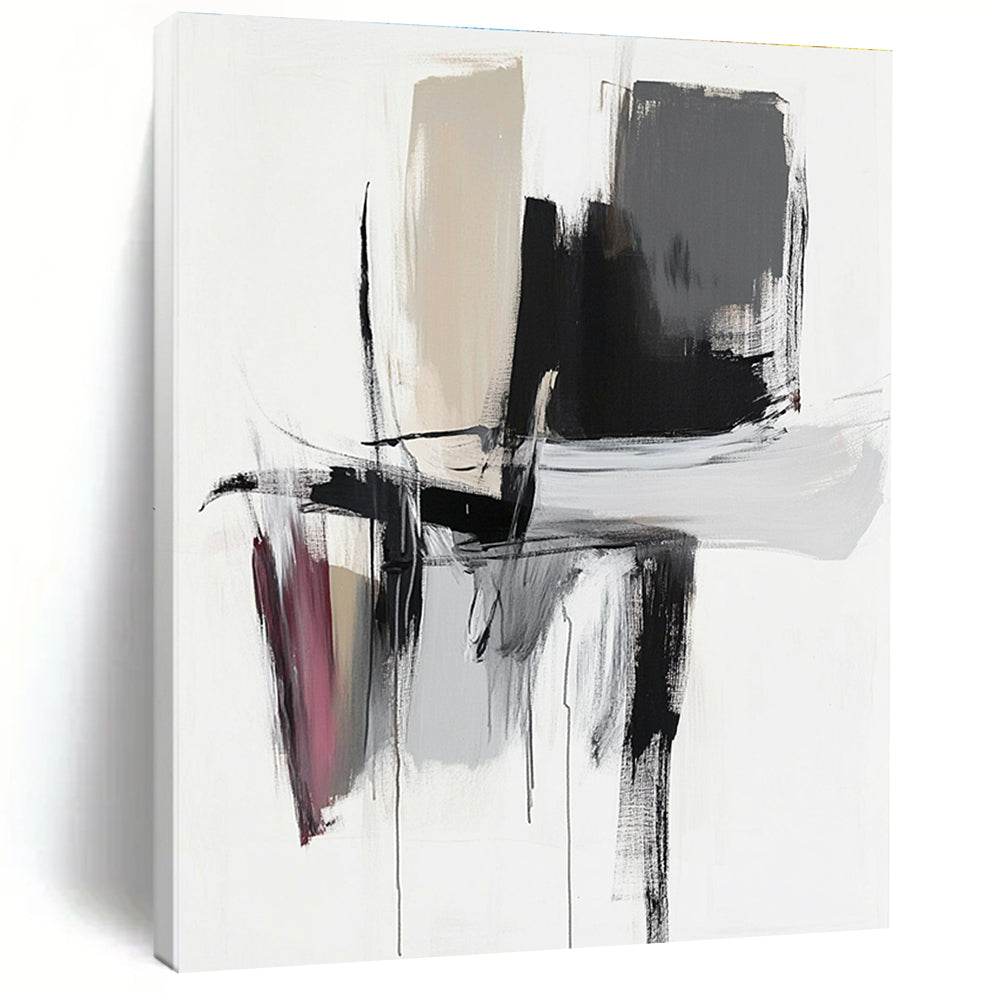Black Beige and Gray Abstract Painting with Dynamic Shapes GER666