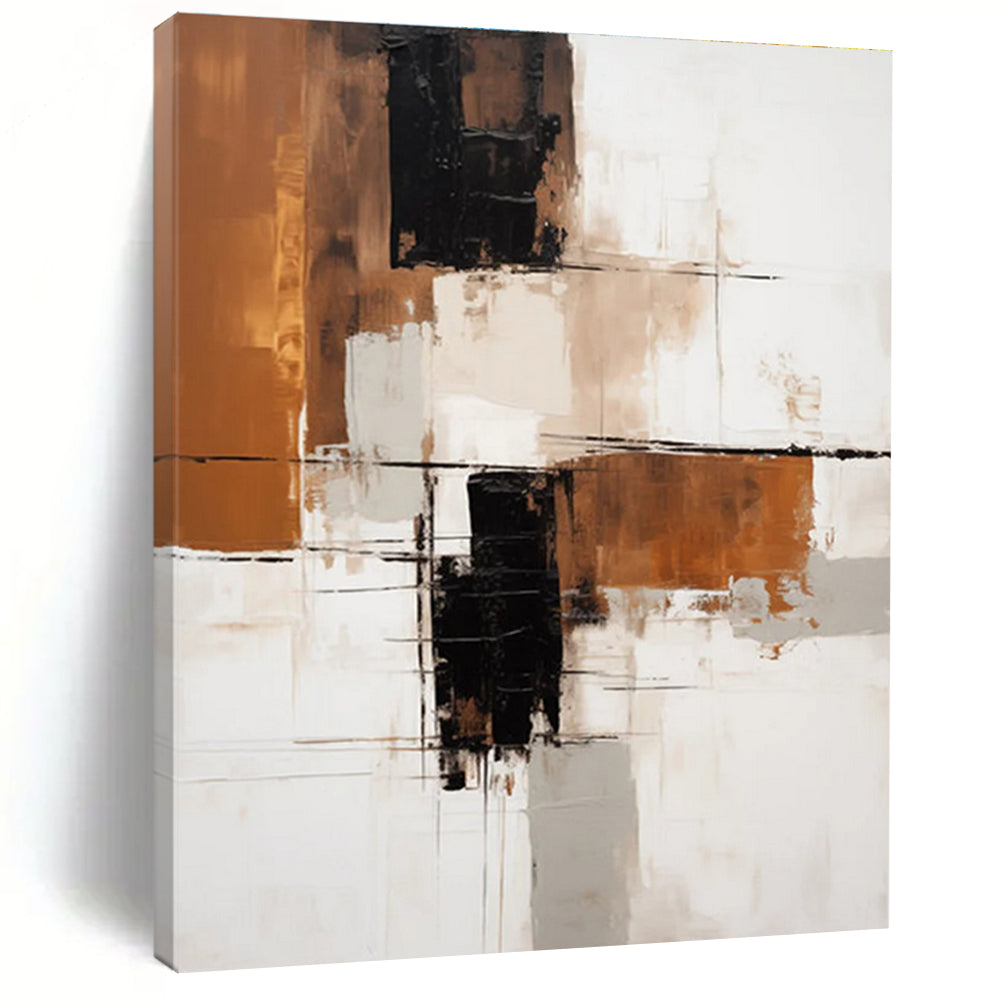 Earth - Toned Geometric Abstract Painting with Brown, Black, and Beige ADGE129