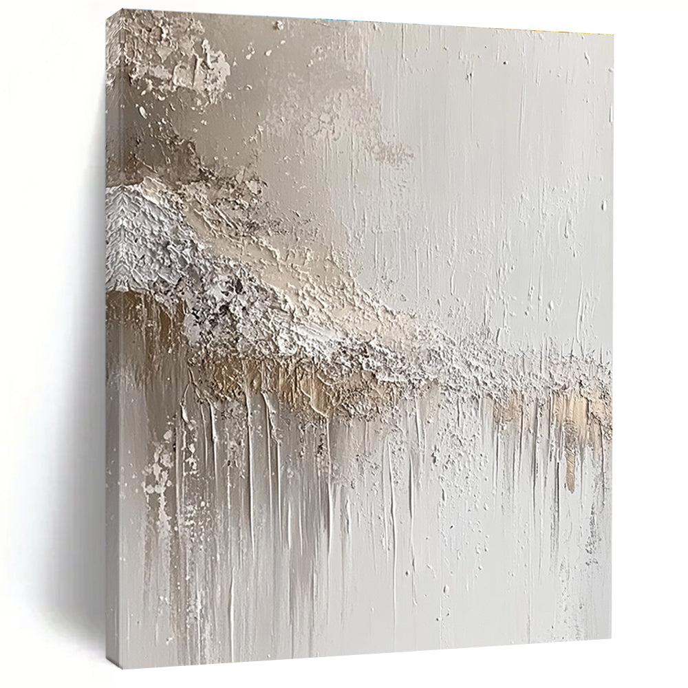 Large abstract painting featuring an apocalyptic landscape with intricate grey and silver splashes inspired by Zdzisław Beksiński.STSC843