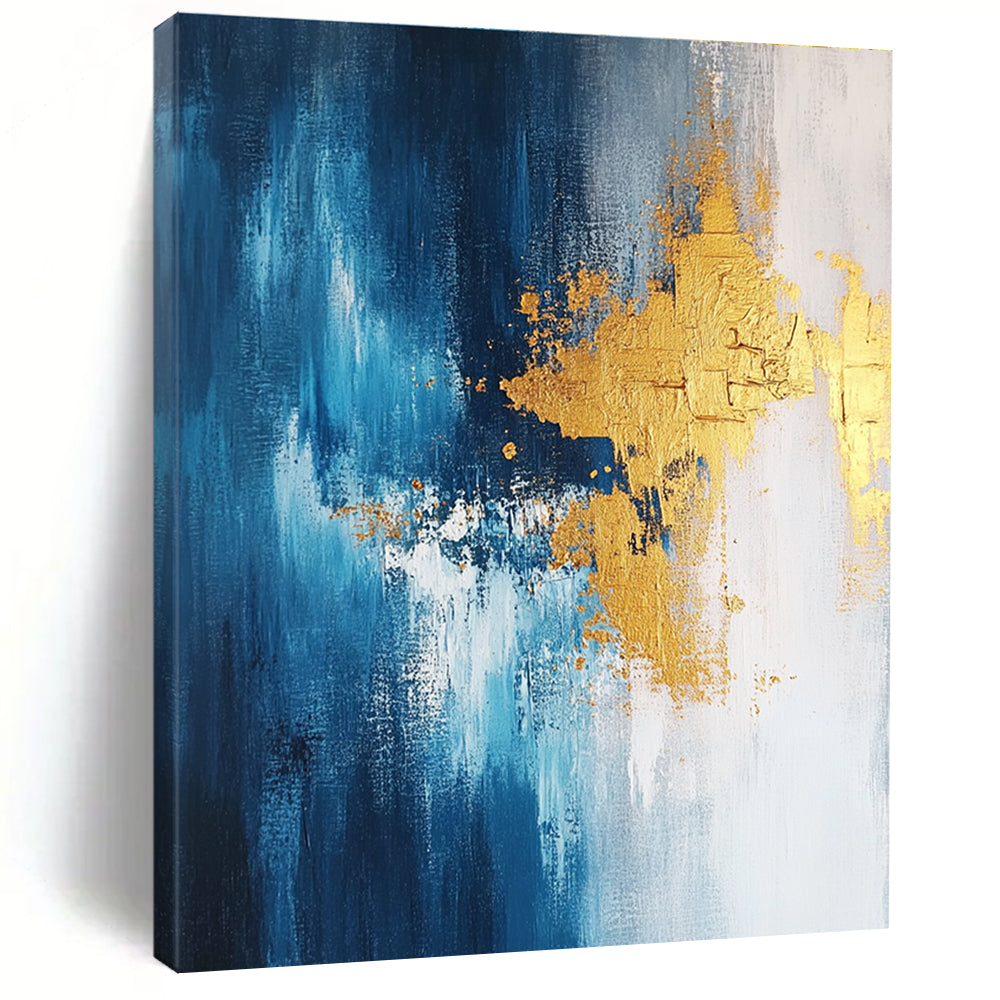 Blue and Gold Abstract Painting with Striking Contrasts GER371