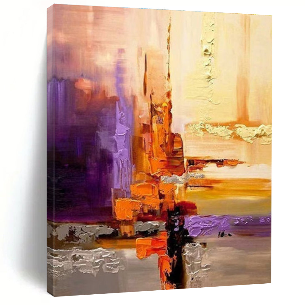 Purple and Orange Abstract Painting with Geometric Shapes ADGE278