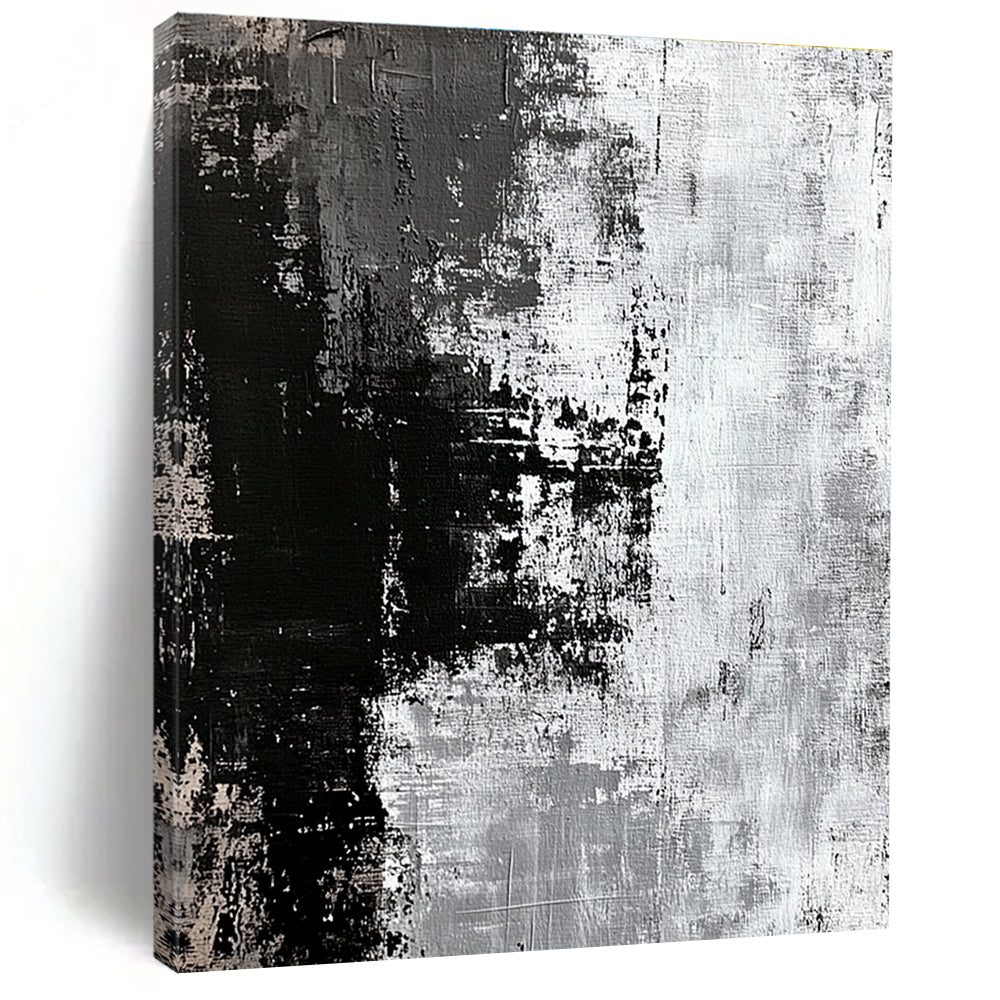Black White and Gray Abstract Painting with Rough Textures GER425