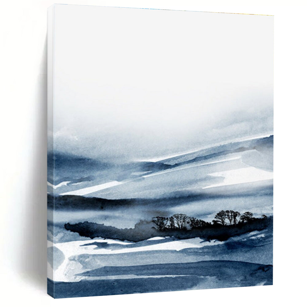 Blue Ink Valley Scene Abstract Painting ADGE231