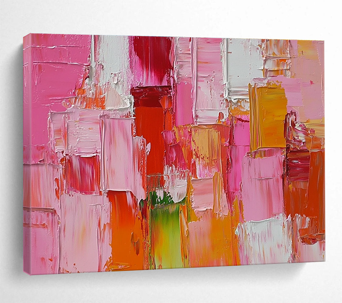 Colorful Block Abstract Painting with Pink and Orange Tones DYP271
