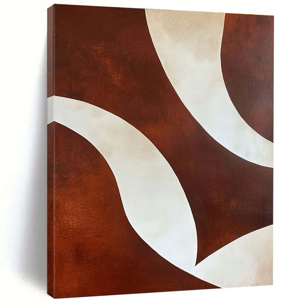 Brown and White Curved Shapes Abstract Painting with Smooth Lines GER030
