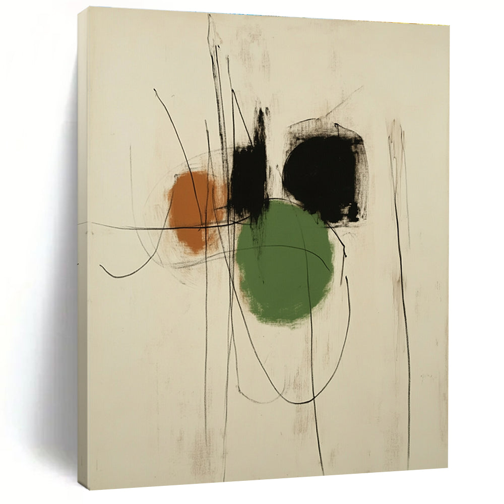 Large abstract drawing in the style of Antoni Gaudí featuring black and green shapes with pastel shades on a white background.STSC547