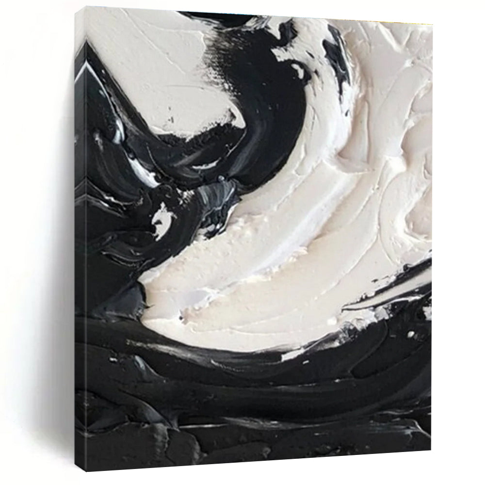 Black and White Intricate Swirl Textured Abstract Painting ADGE385