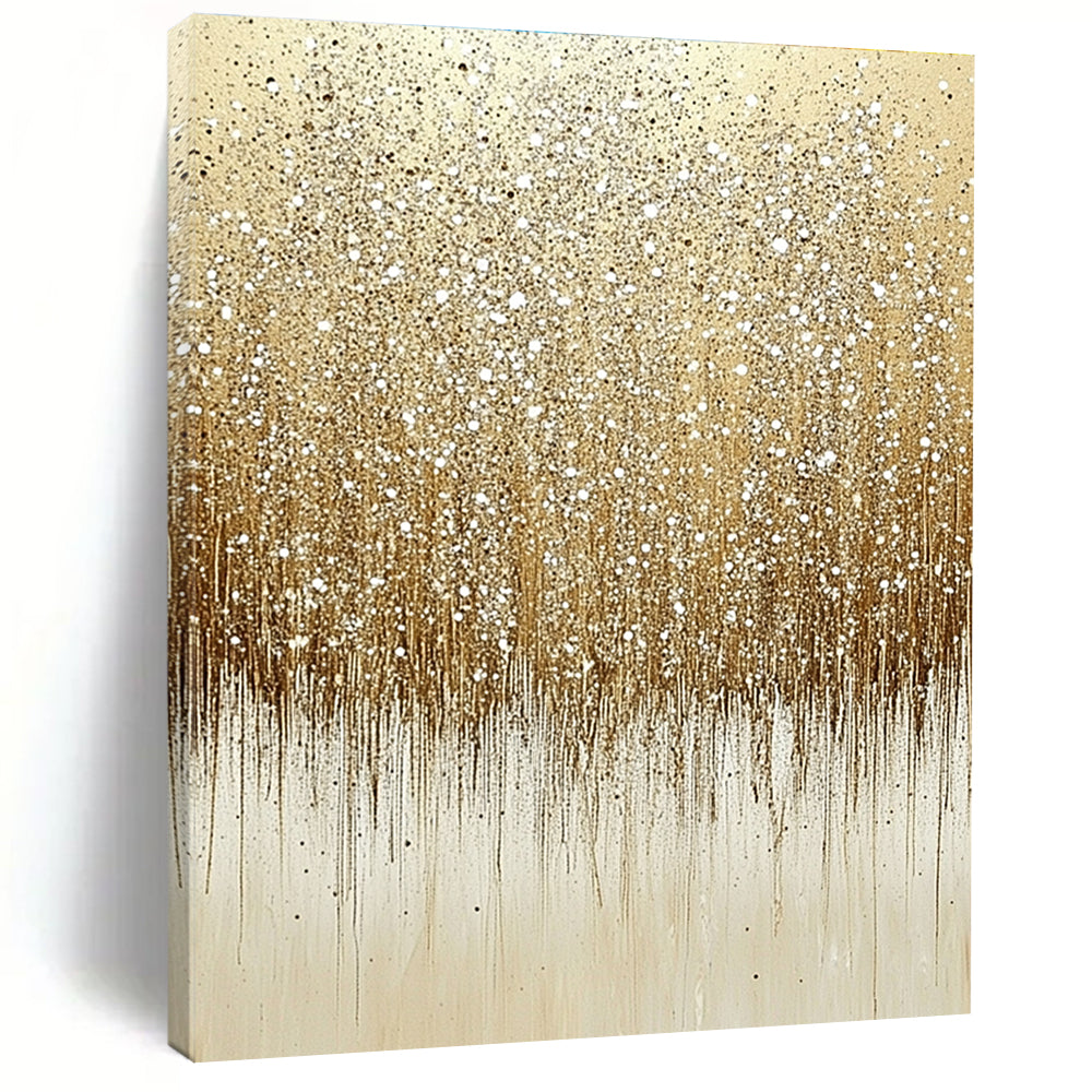 Large abstract painting of glittering sand with ombre beige and white colors featuring numerous sparkles on a clean background.STSC681
