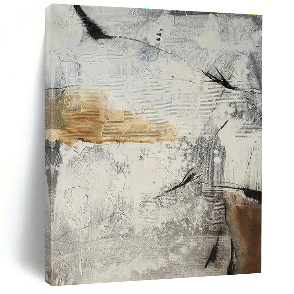 Gray and White Geometric Abstract Painting with Textured Layers ADGE338
