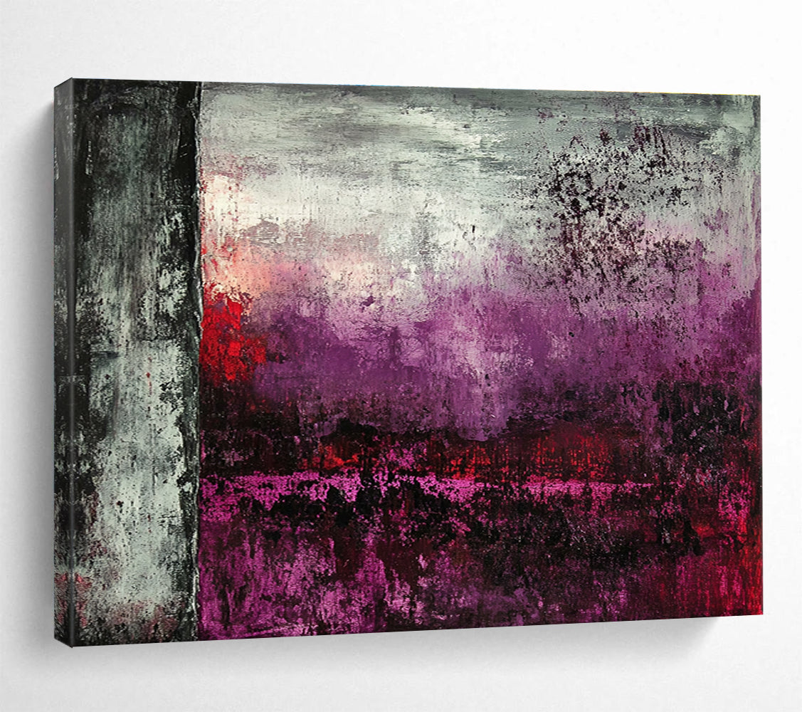 Dark Toned Abstract Landscape Painting with Purple and Red DYP492