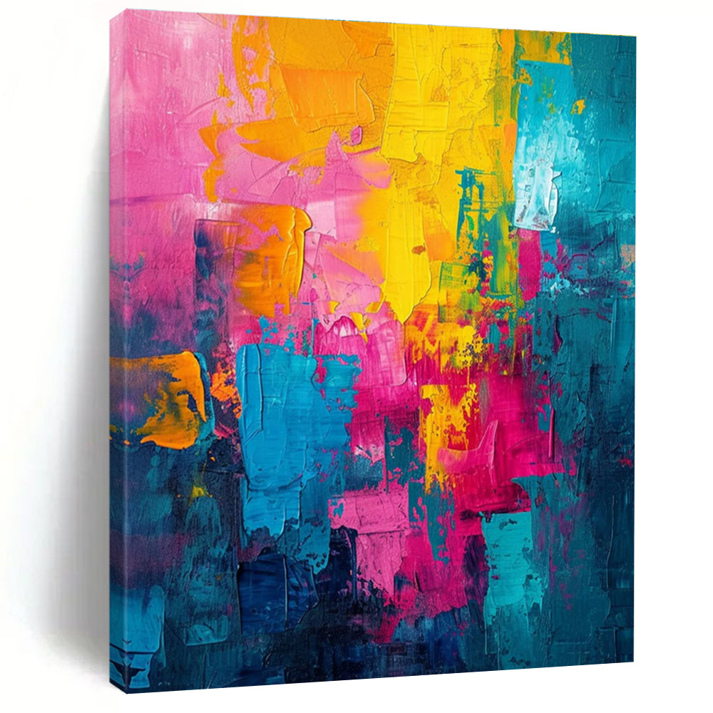 Colorful Thick - textured Abstract Painting with Pink Yellow and Blue ADGE060