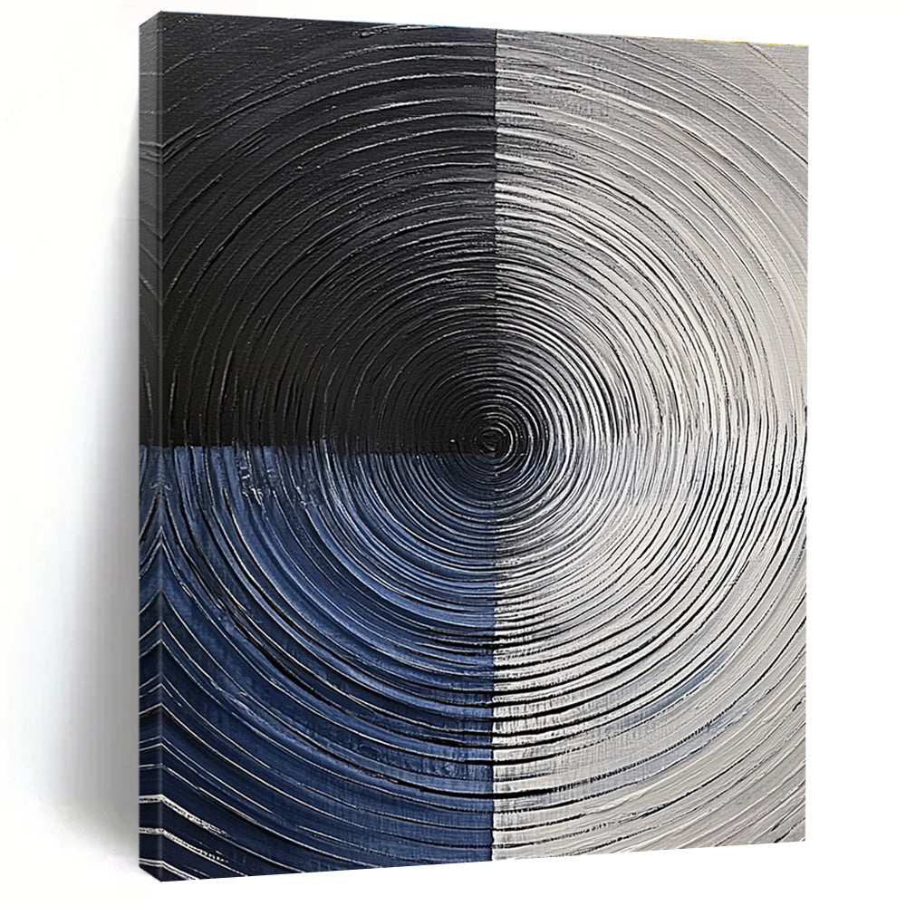 Black White Blue Circles Abstract Painting GER832