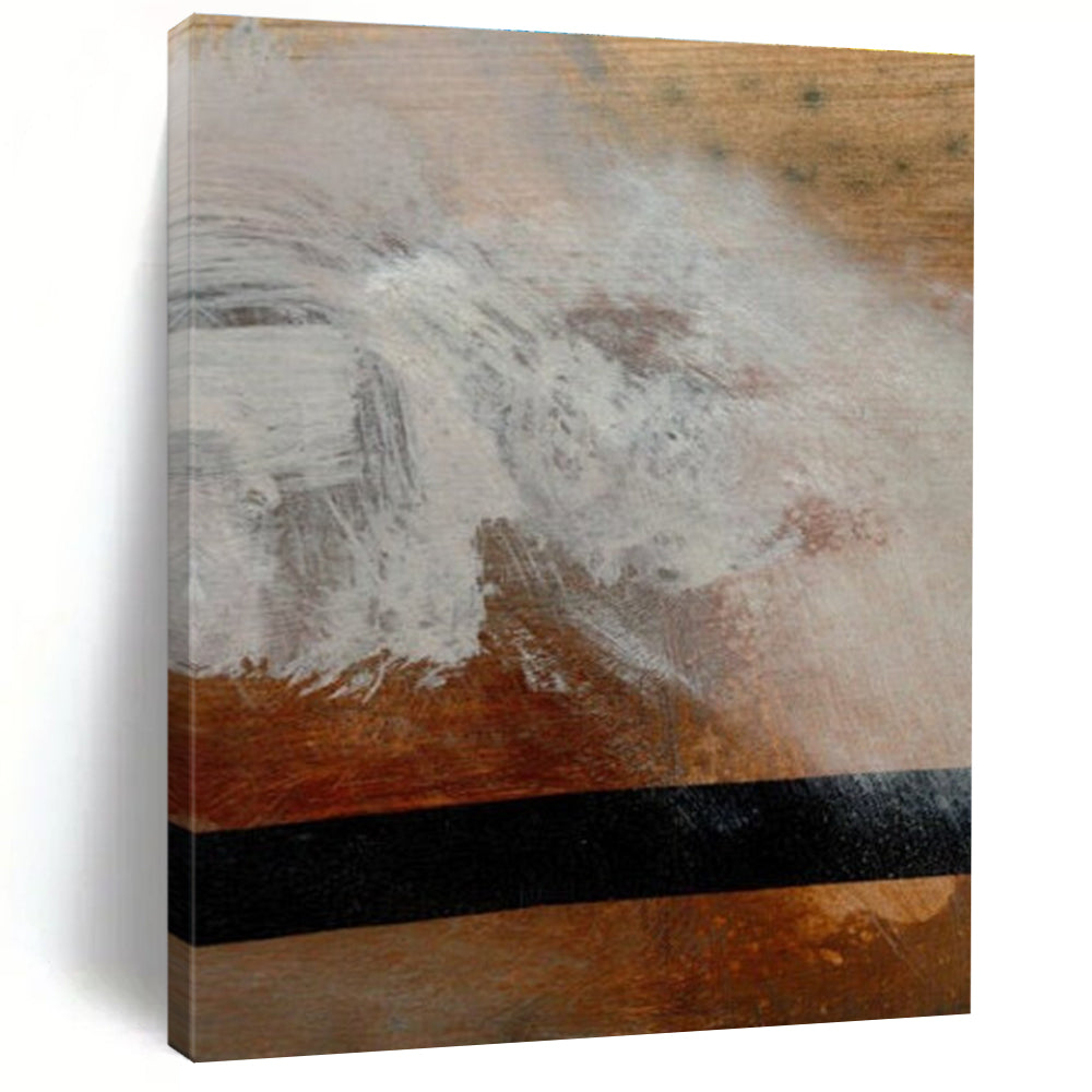 Textured Abstract Painting on Wood with White and Brown Tones ADGE185