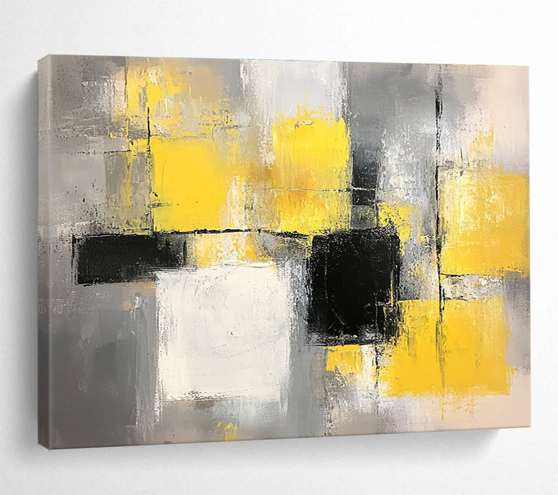 Yellow and Gray Abstract Painting with Geometric Blocks DYP400
