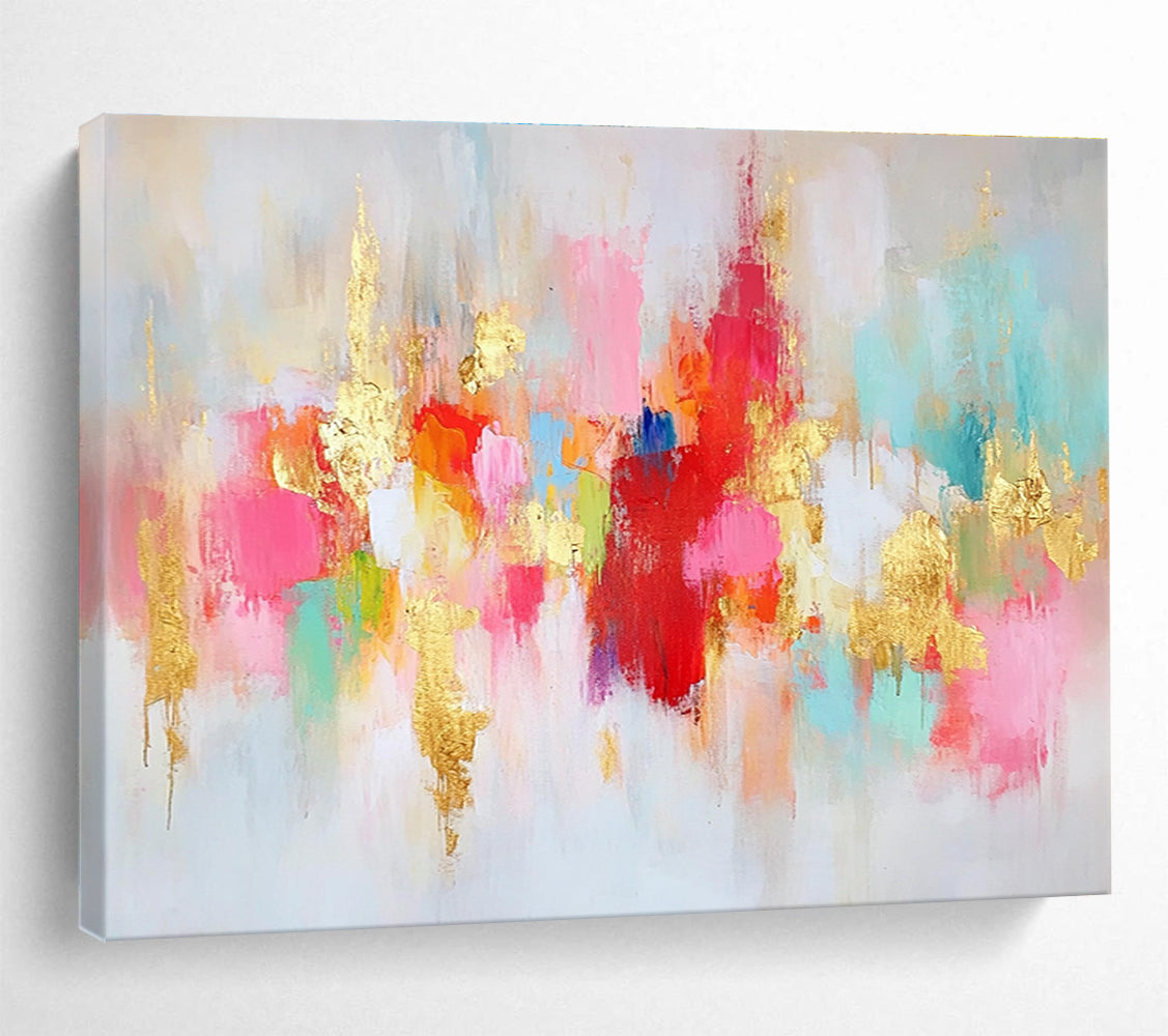 Gold Accented Colorful Abstract Painting with Sparkling Details DYP423
