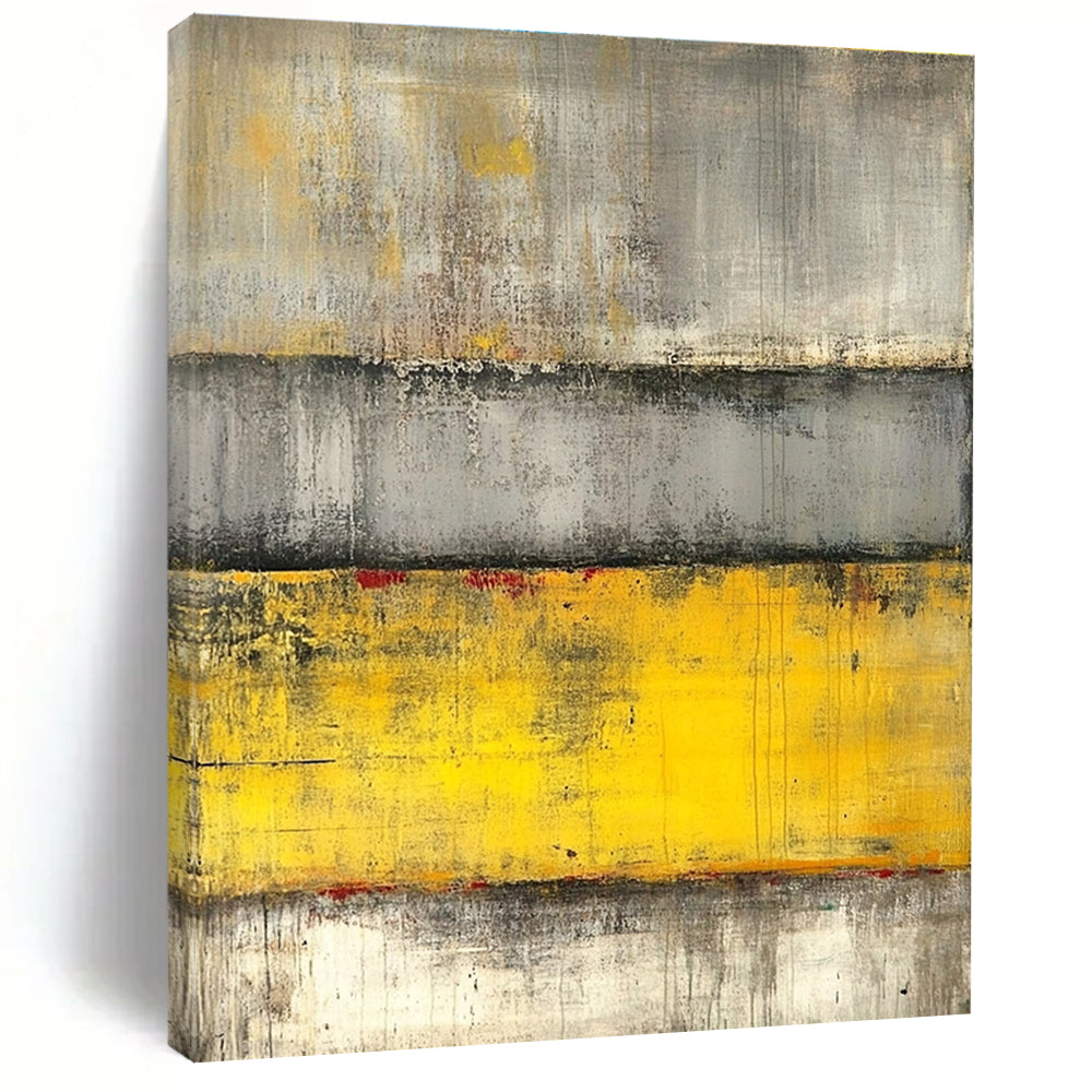 Gray and Yellow Abstract Painting with Textured Layers GER542