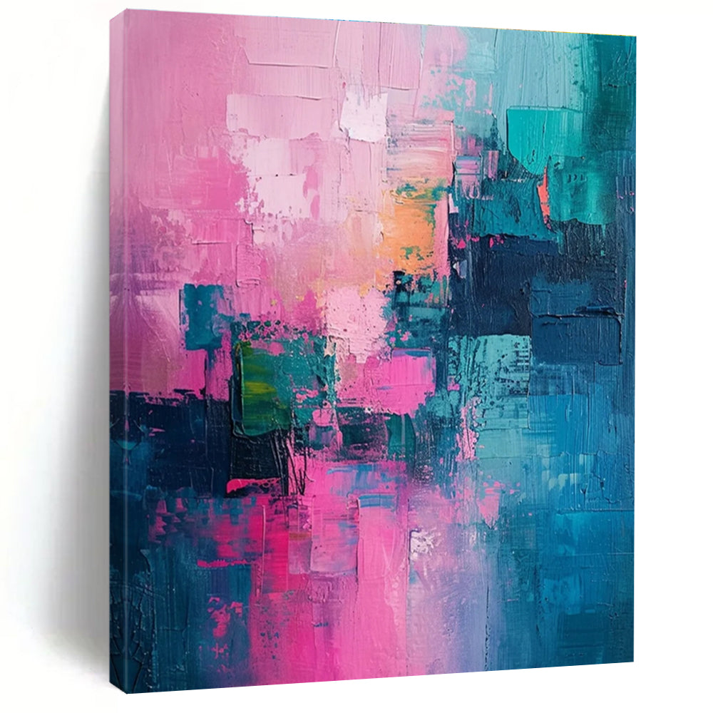 Soft Pink and Blue Abstract Painting with Textured Layers ADGE061