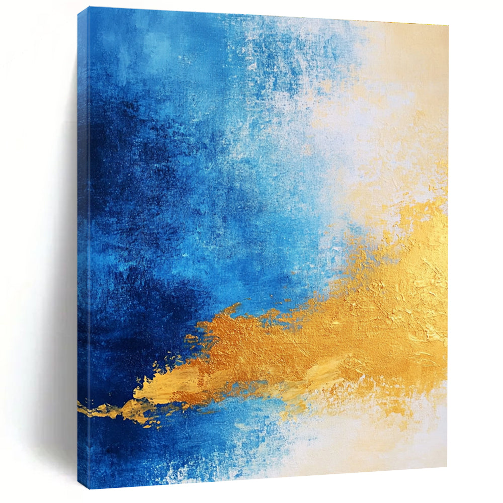 Gradient Blue and Gold Abstract Painting with Subtle Transitions GER376