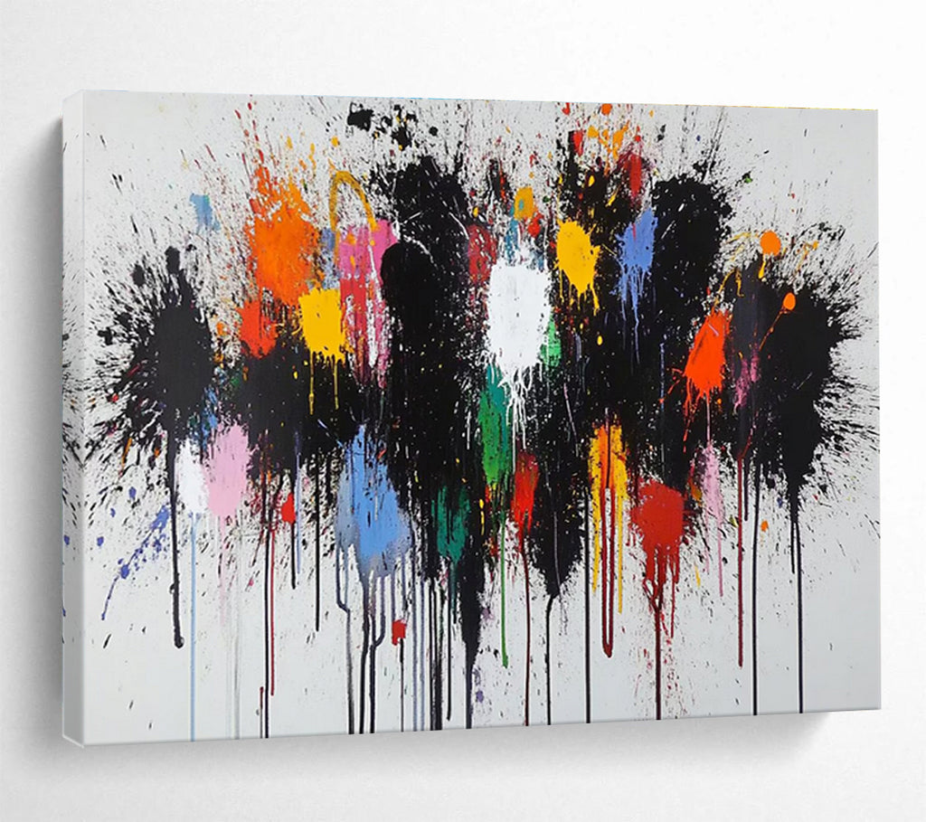 Color Splash Abstract Painting with Black, Colorful Drips THY193