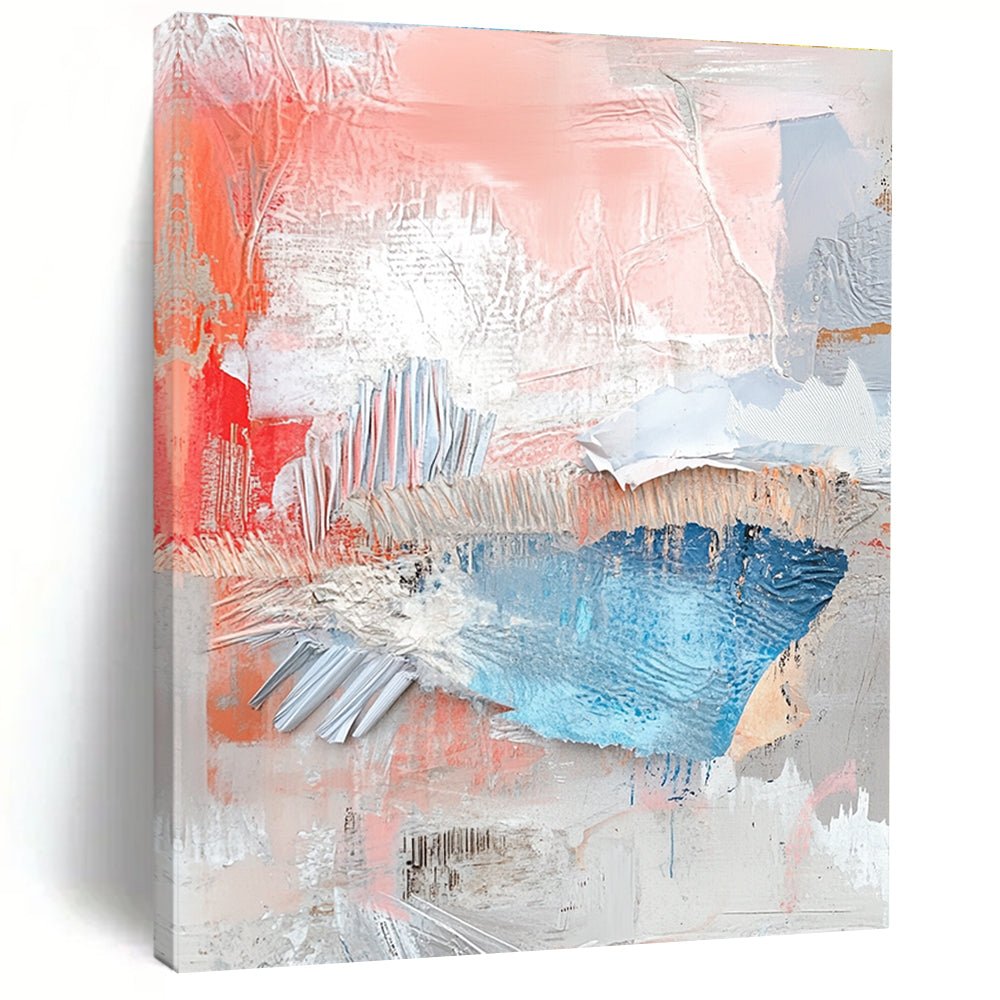 Coral Blue and Gray Textured Collage Art GER196