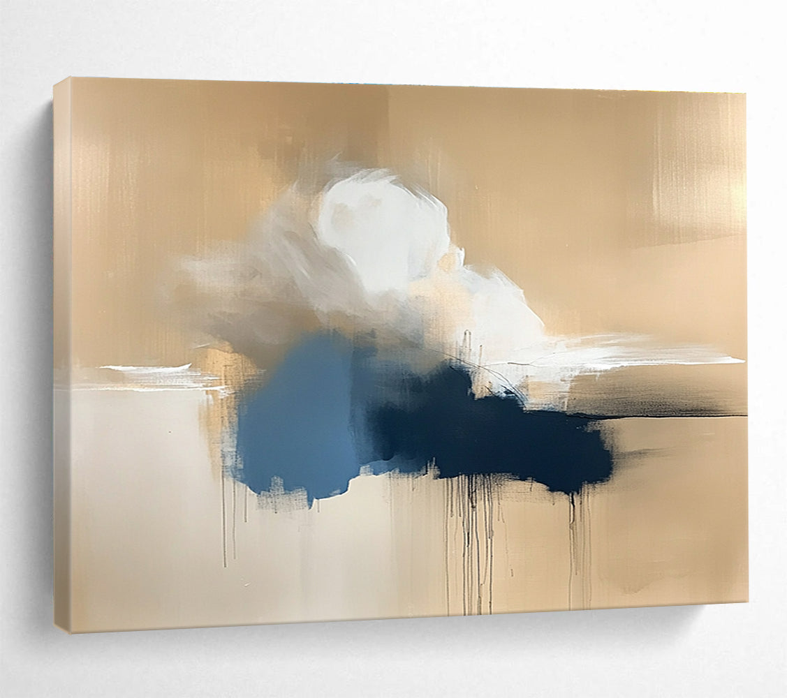 Gold and Blue Cloud Abstract Painting with Dripping Textures DYP319