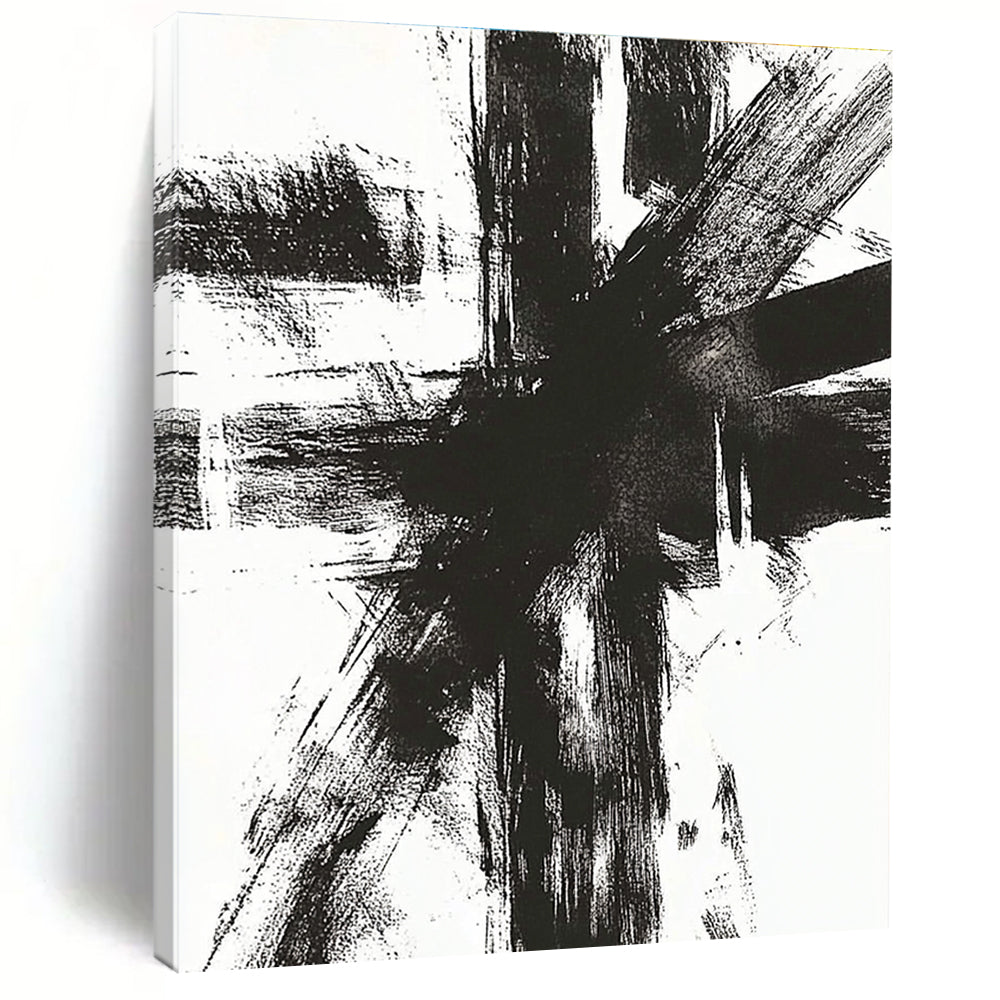 Black White Dynamic Strokes Abstract Painting GER820