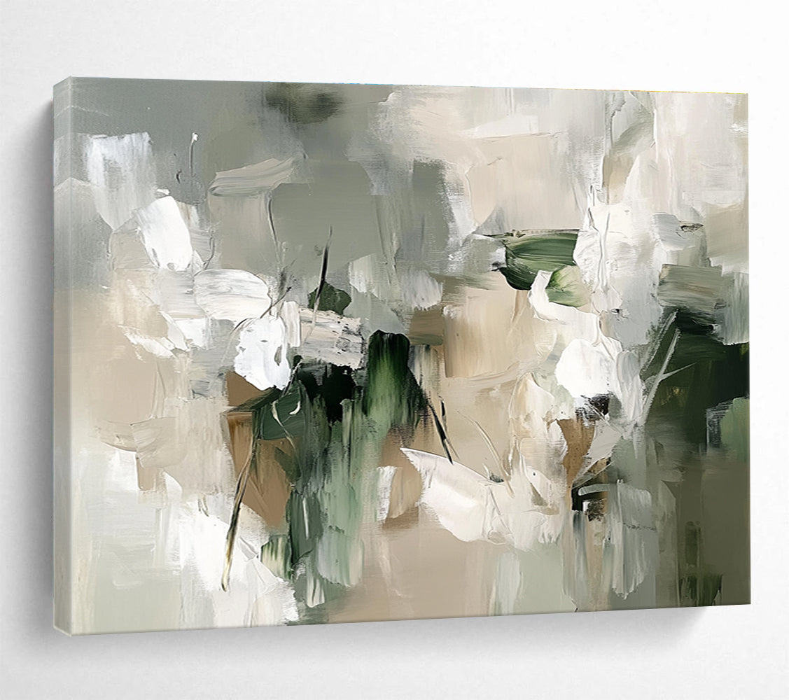 Neutral Tones Floral Abstract Painting with Green and Beige DYP509