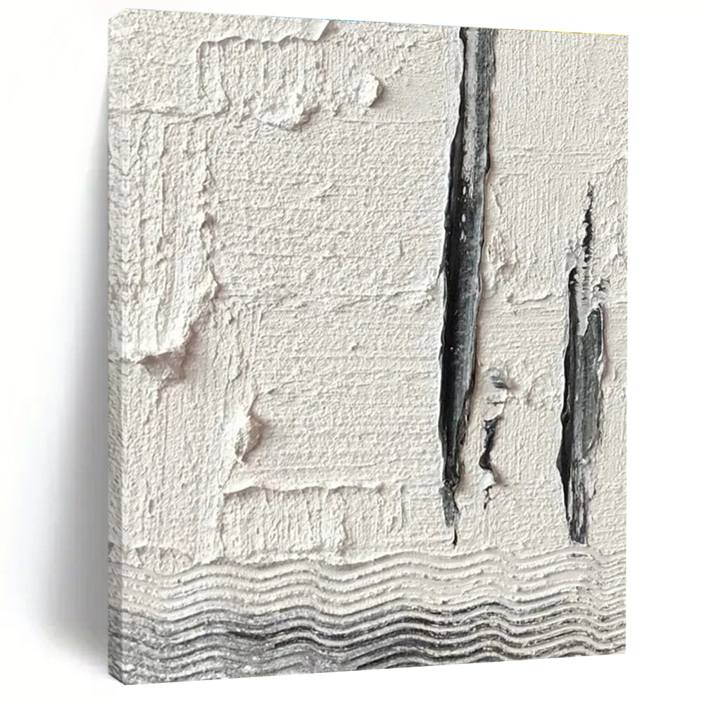 Textured White and Gray Abstract Painting with Vertical Elements ADGE371