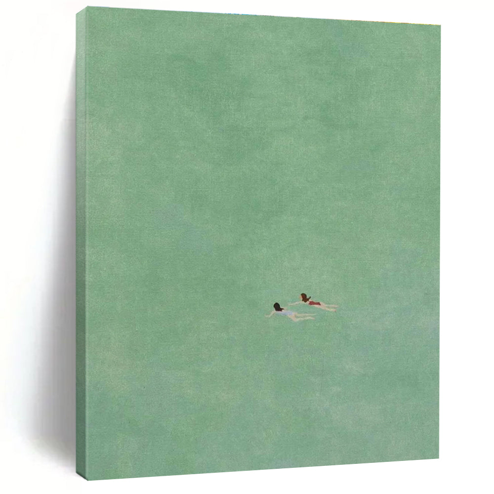 Two Figures Swimming in Green Abstract Painting ADGE305
